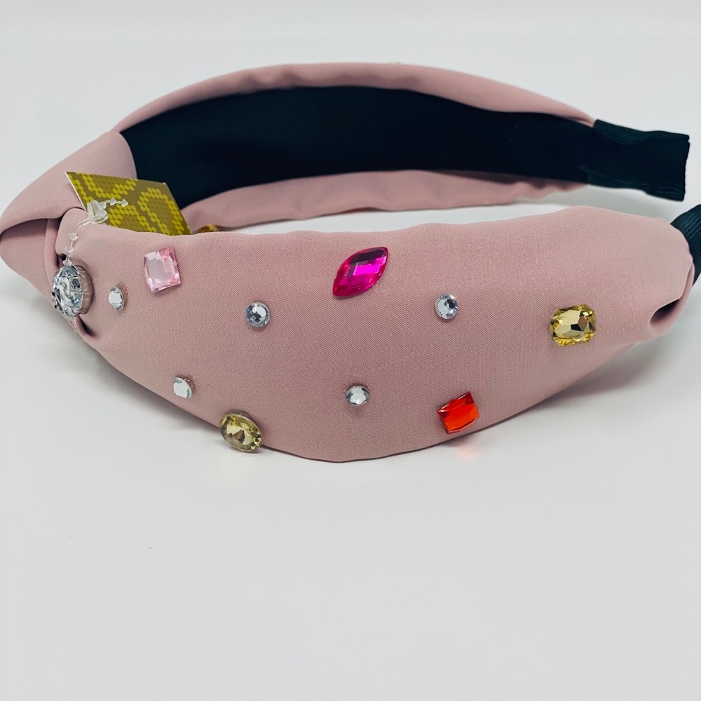 Women’s Rhinestone Multi-Colored Beaded Gem Pink Headband Knotted NEW